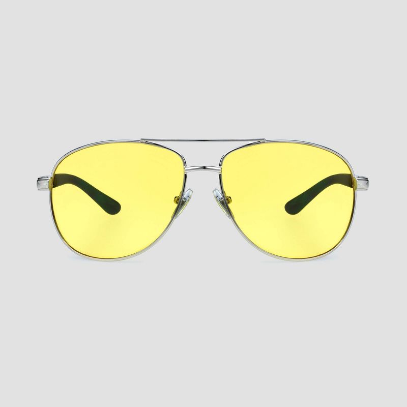 Men's Aviator Night Driving Glasses with Night Driving Lenses - Foster Grant Silver