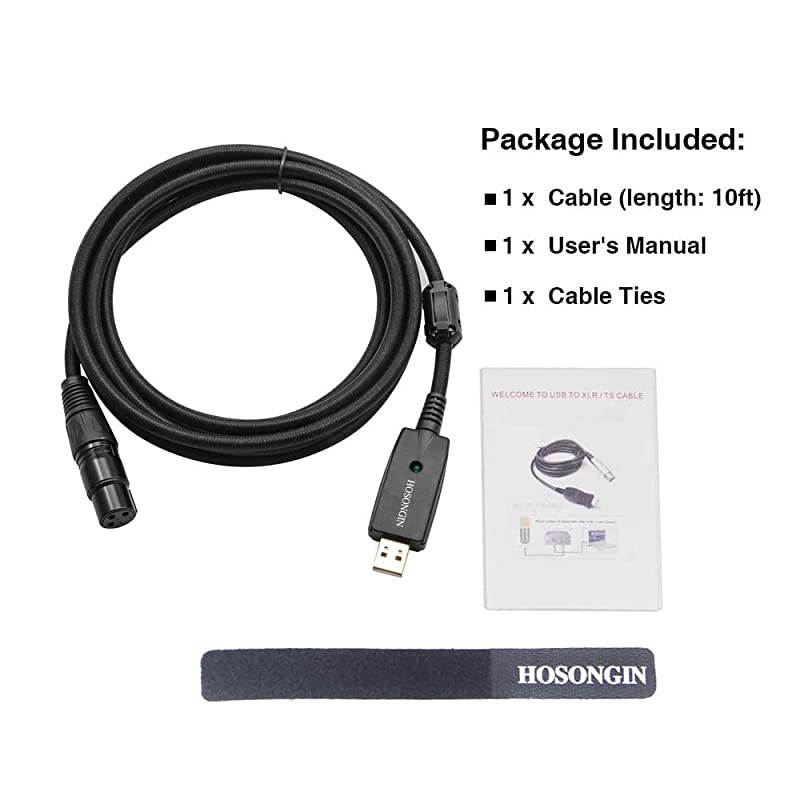 USB Microphone Cable 10Ft  USB Male to XLR Female Cable Connector Cords Adapter for Microphones or Recording 24K GoldPlated USB Connector Black Tweed Woven Jacket