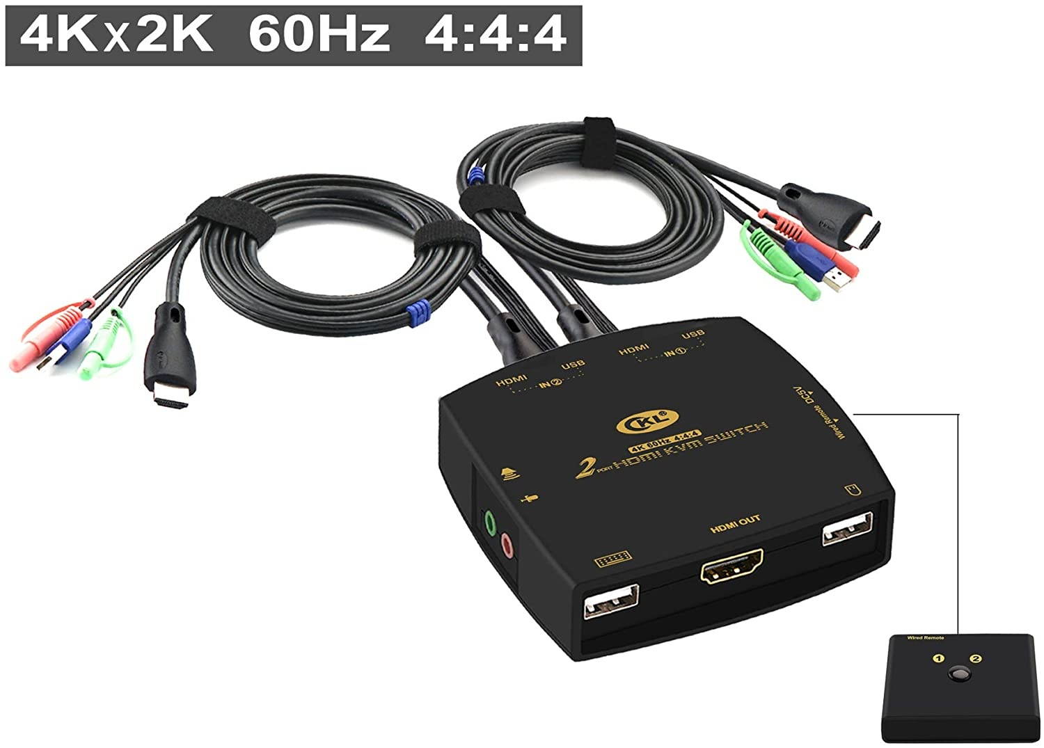 CKL HDMI KVM Switch 2 Port with Cables 4K@60Hz 4:4:4 321HD (CKL-321DH)
