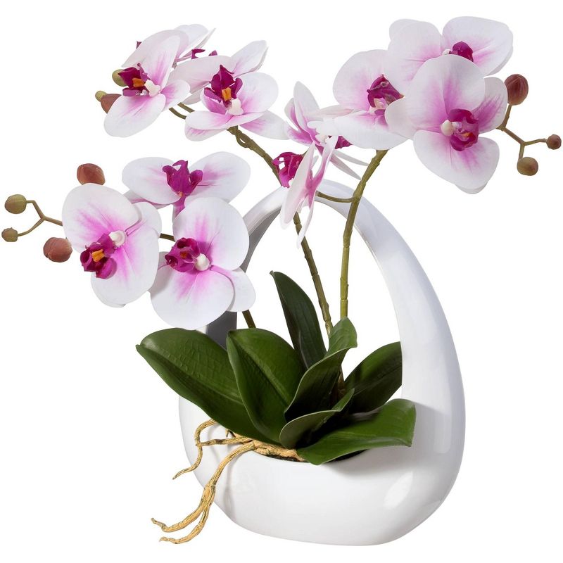 Dahlia Studios Pink White Phalaenopsis Orchids 13" Faux Floral in White Pot