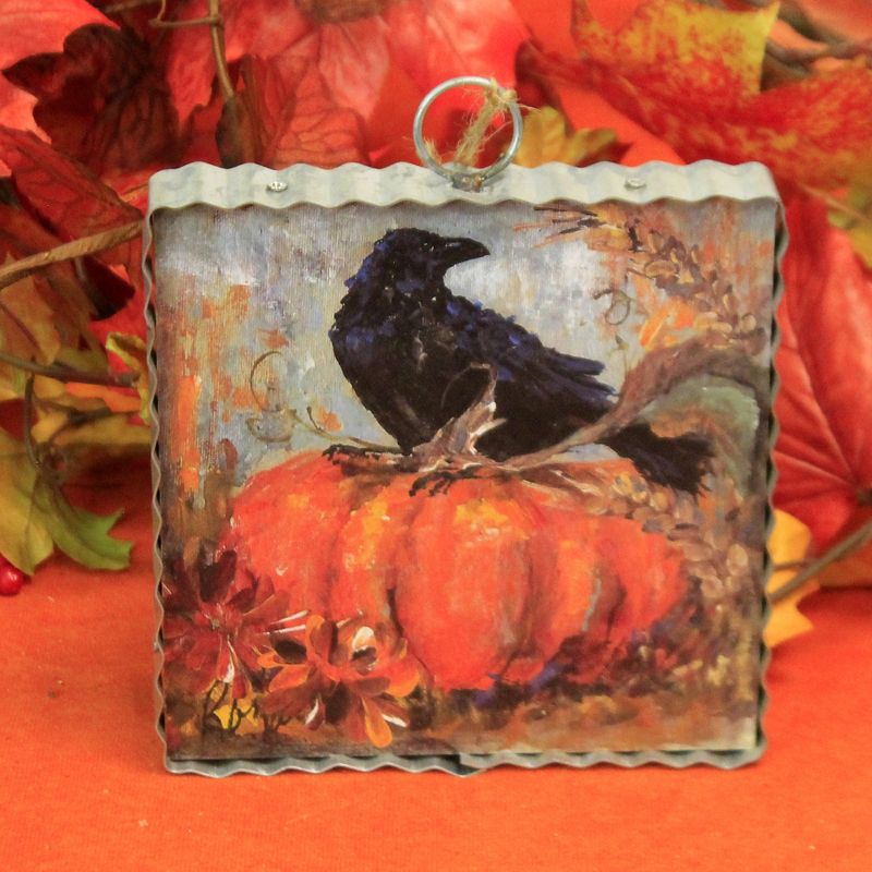 Halloween 6.0" Mini Pumpkin And Crow Print Autumn  -  Wall Sign Panels