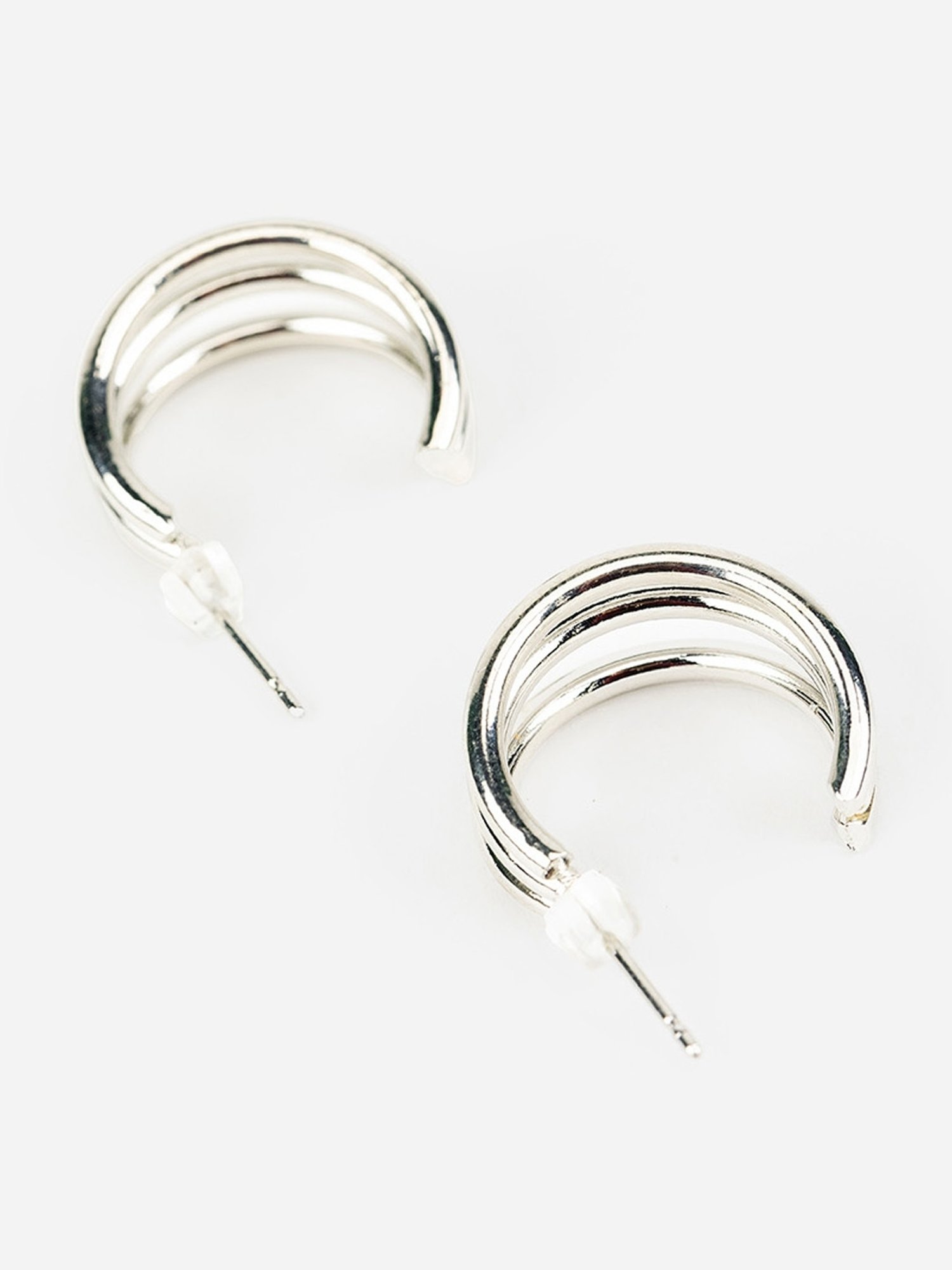 Priyaasi Solid Triple Striped Silver Hoop Earrings
