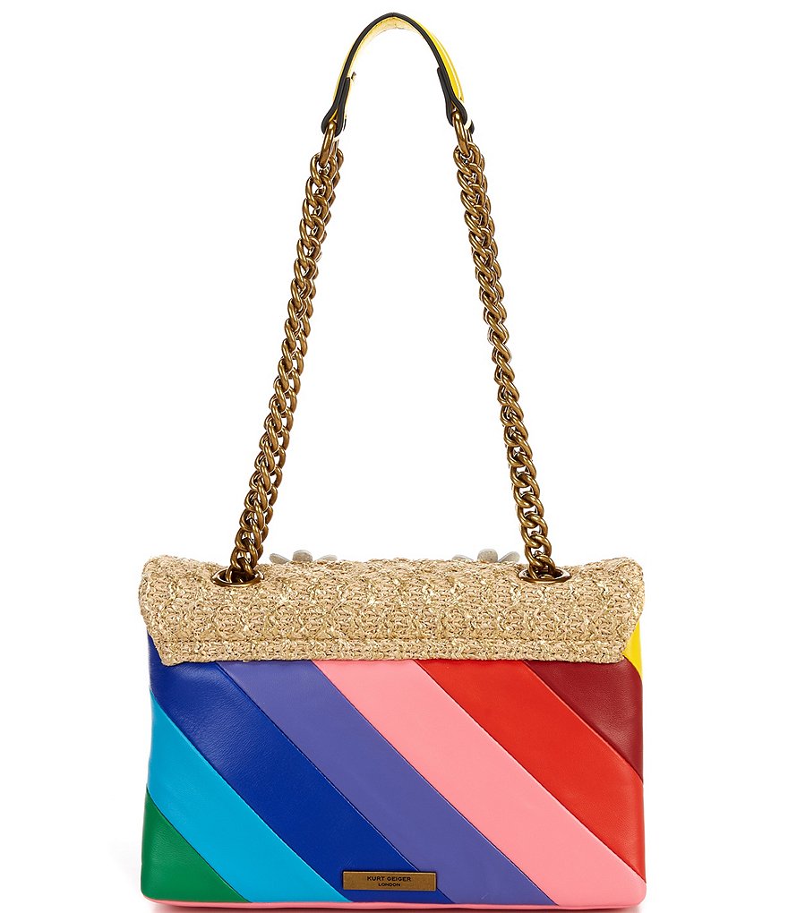 Kurt Geiger London Kensington Rainbow Straw Flap Floral Shoulder Bag