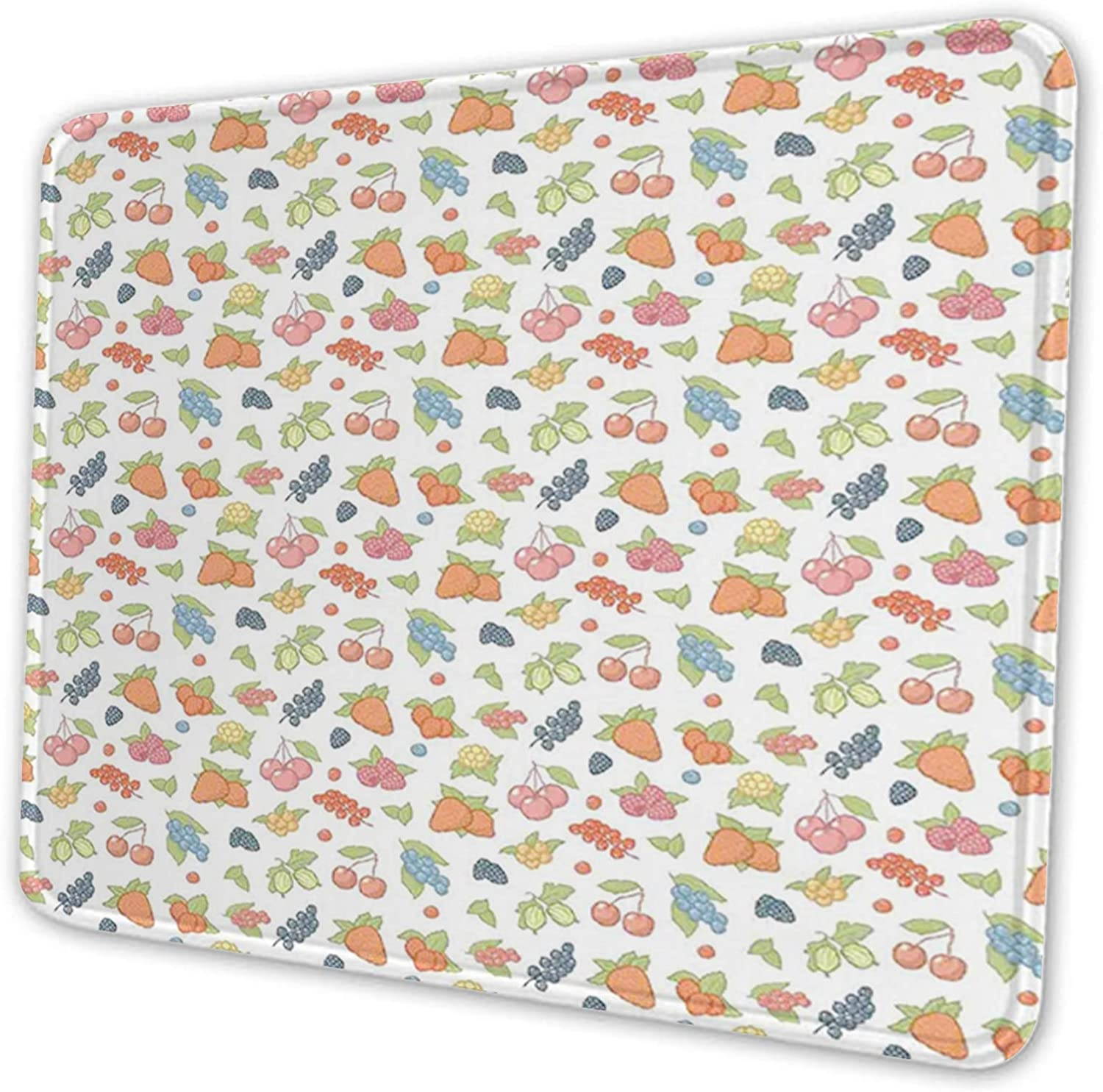 Gaming Mouse Pad Custom Design,Grape Cherry Strawberry Berry Pastel Yummy Nature Organic Mouse Pad with Stitched Edge Mouse Mat Waterproof Non-Slip Rubber Base Round Mousepad for Laptop PC Office