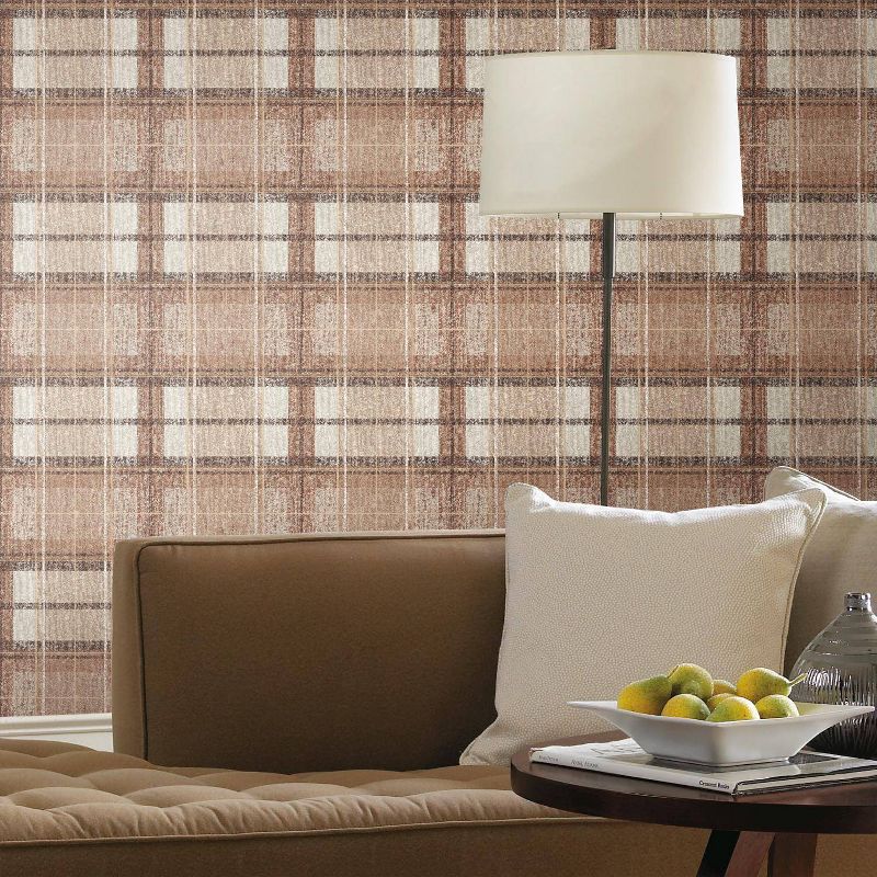 RoomMates Tweed Plaid Peel and Stick Wallpaper Brown