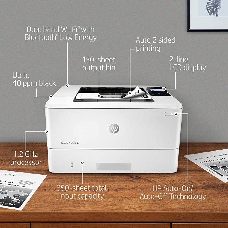 LaserJet Pro M404dw Monochrome Wireless Laser Printer with Double-Sided Printing (W1A56A)