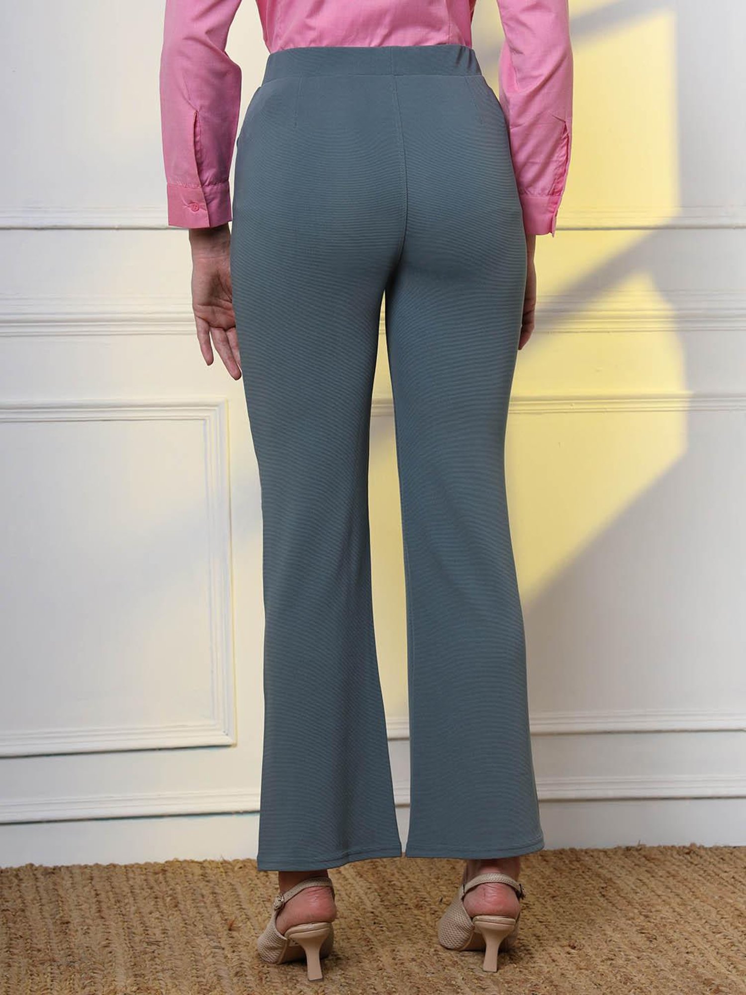 FITHUB Grey Regular Fit High Rise Trousers