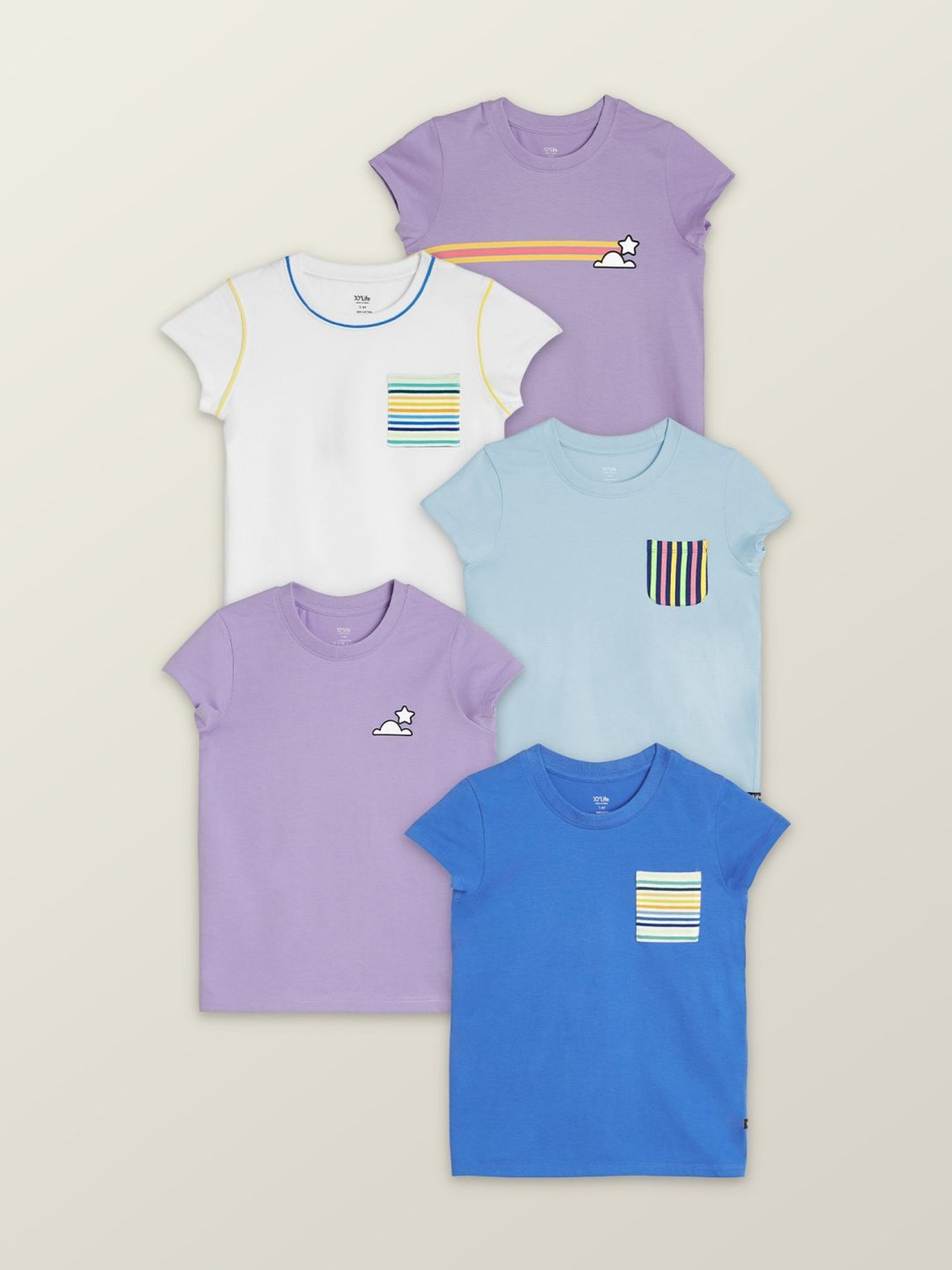 XY Life Kids Multicolor Cotton Printed T-Shirt (Pack of 5)