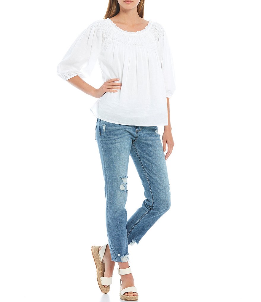 KUT from the Kloth Rachel Mom Destructin Detail Razor Hem Ankle Jeans