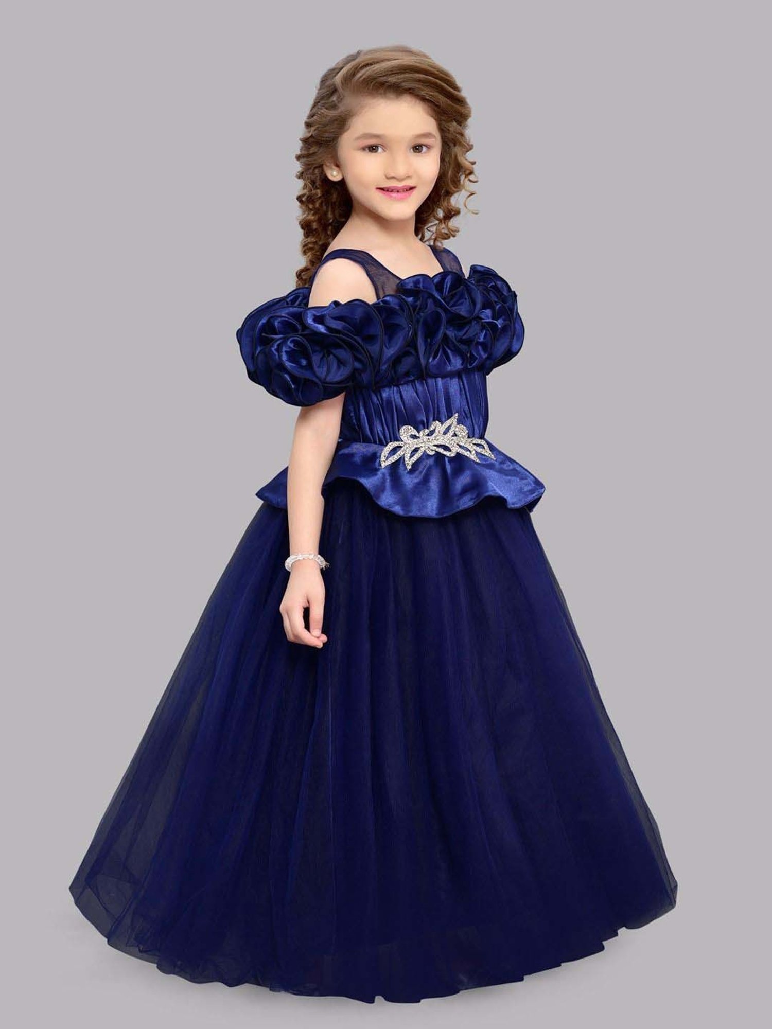 Pink Chick Kids Navy Solid Party Gowns