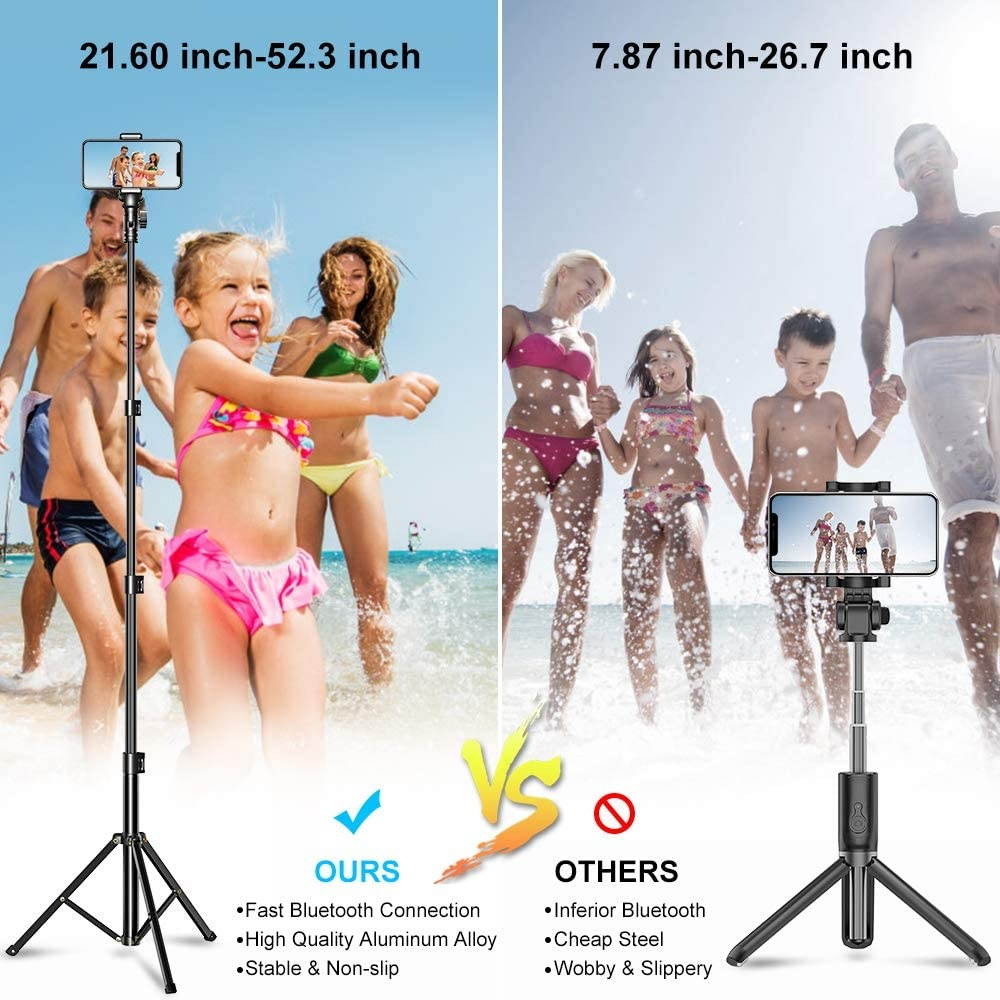 Phone Tripod, 51&ldquo; Extendable Selfie Stick Tripod Bluetooth, All-in-One Travel Tripod with Remote, Compatible with iPhone 11 Pro Max/11 Pro/11/XS/XS Max/XR/X/8, Galaxy S20/S10, Camera, Gopro