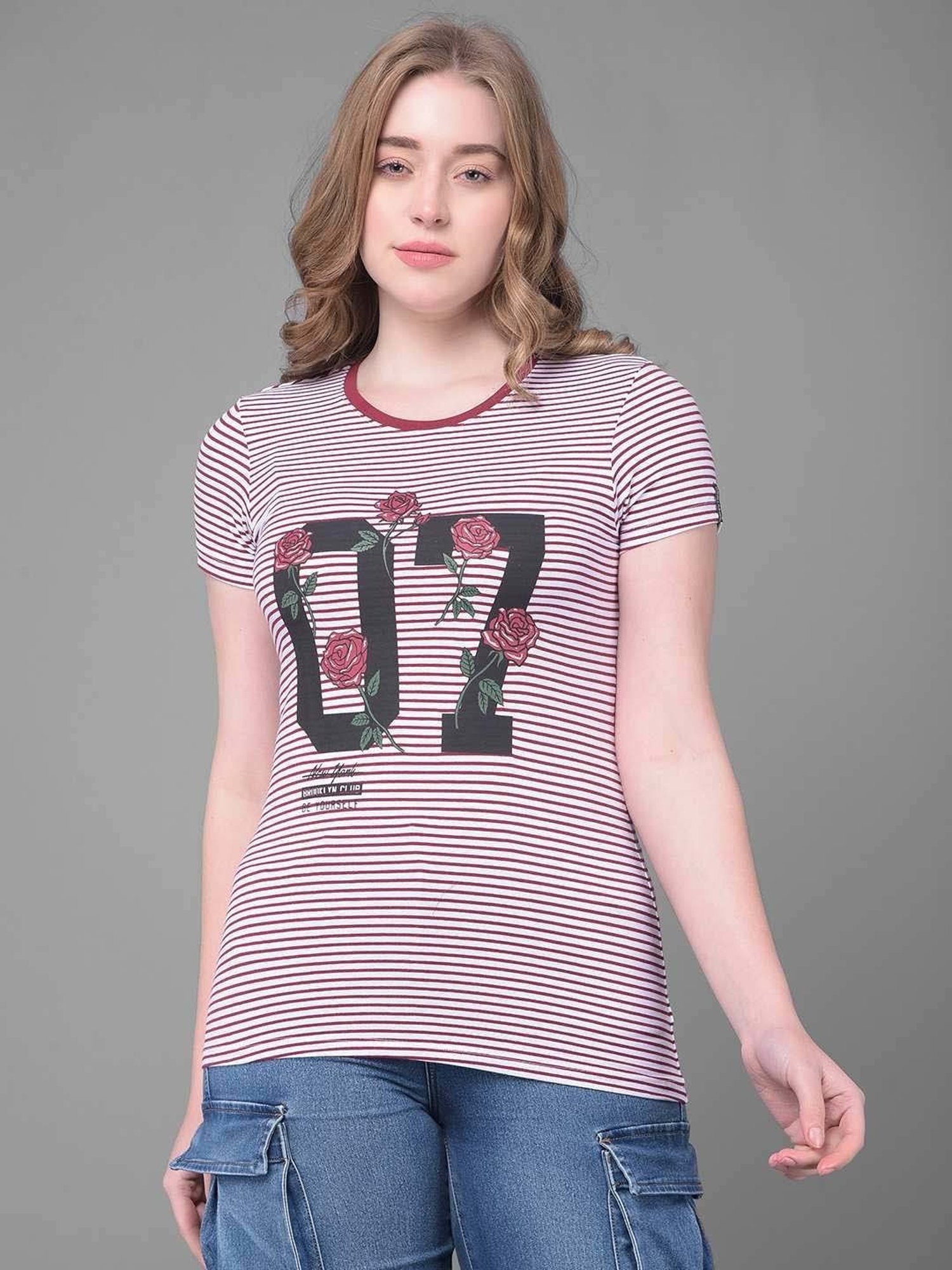 Dollar Pink Cotton Striped Sports T-Shirt