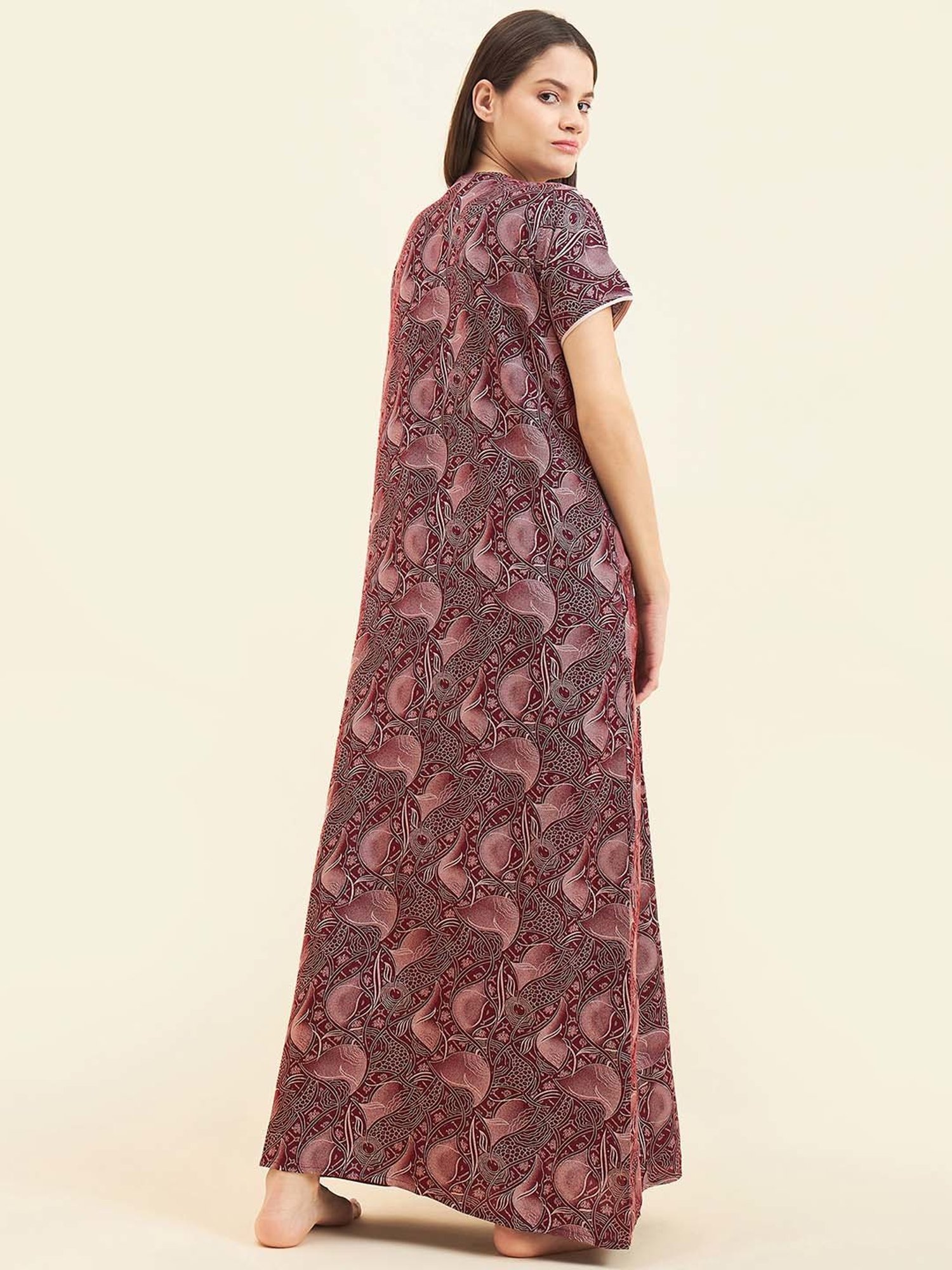 Sweet Dreams Maroon Geometric Print Nighty