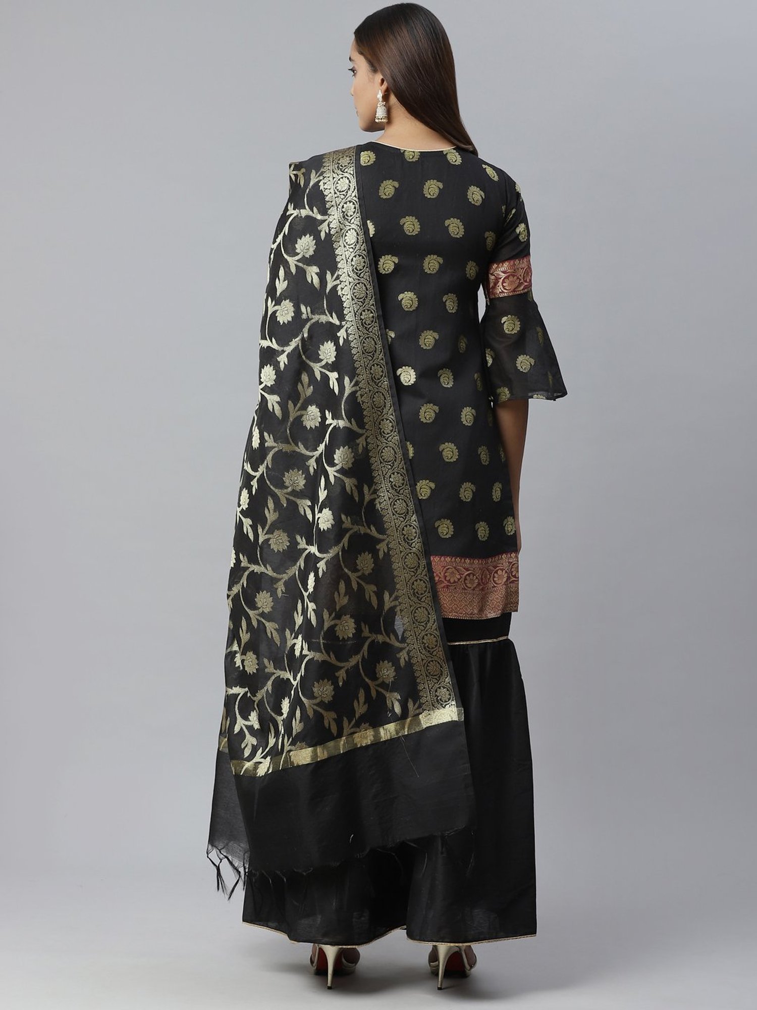 Chhabra 555 Black Woven Pattern Unstitched Dress Material