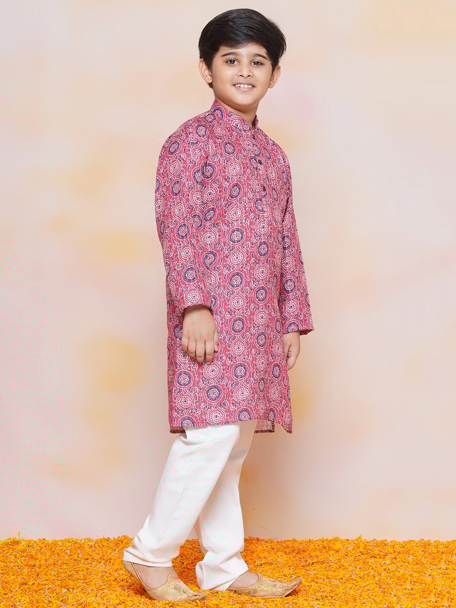 AJ Dezines Kids Pink & White Printed Full Sleeves Kurta with Pyjamas
