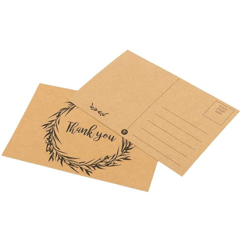 60-Pack Thank You Postcards - Kraft Paper - All Occasion Post Cards with Mailing Side- Flower Wreath Design - 4 x 6 Inches