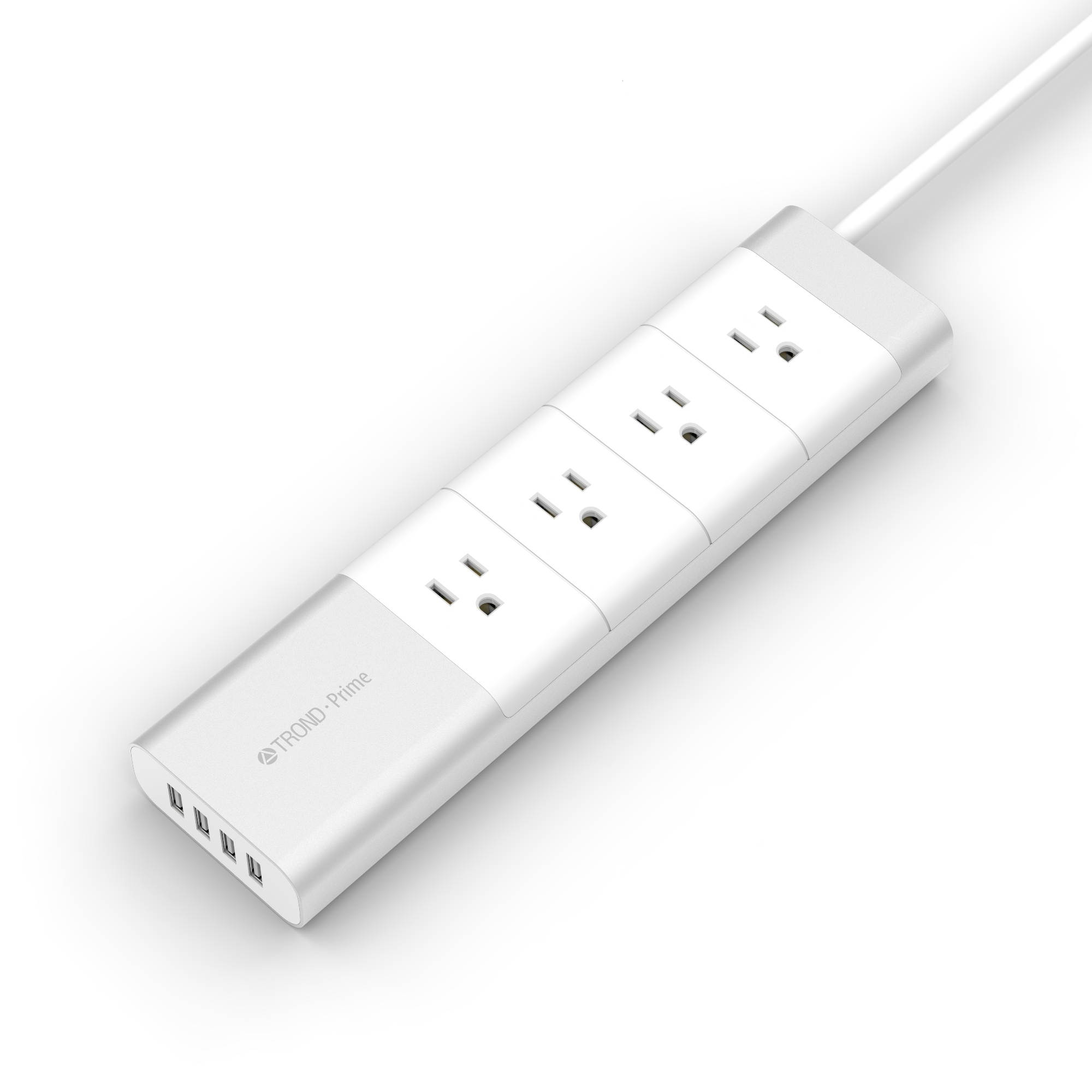[Apple-Style] TROND&reg; Prime 4-Outlet Home / Office Power Strip with USB Smart Charger (4-Port, 30W/6A) and 5 Feet Power Cord, Made of Fire-Proof PC & Aluminum