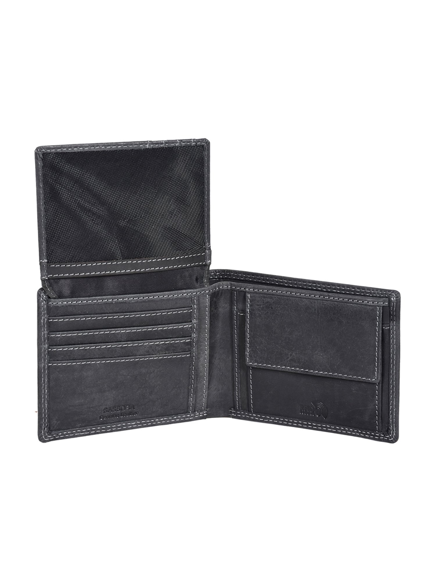 SASSORA Black ARLO Textured Small Leather Bi-Fold Wallet
