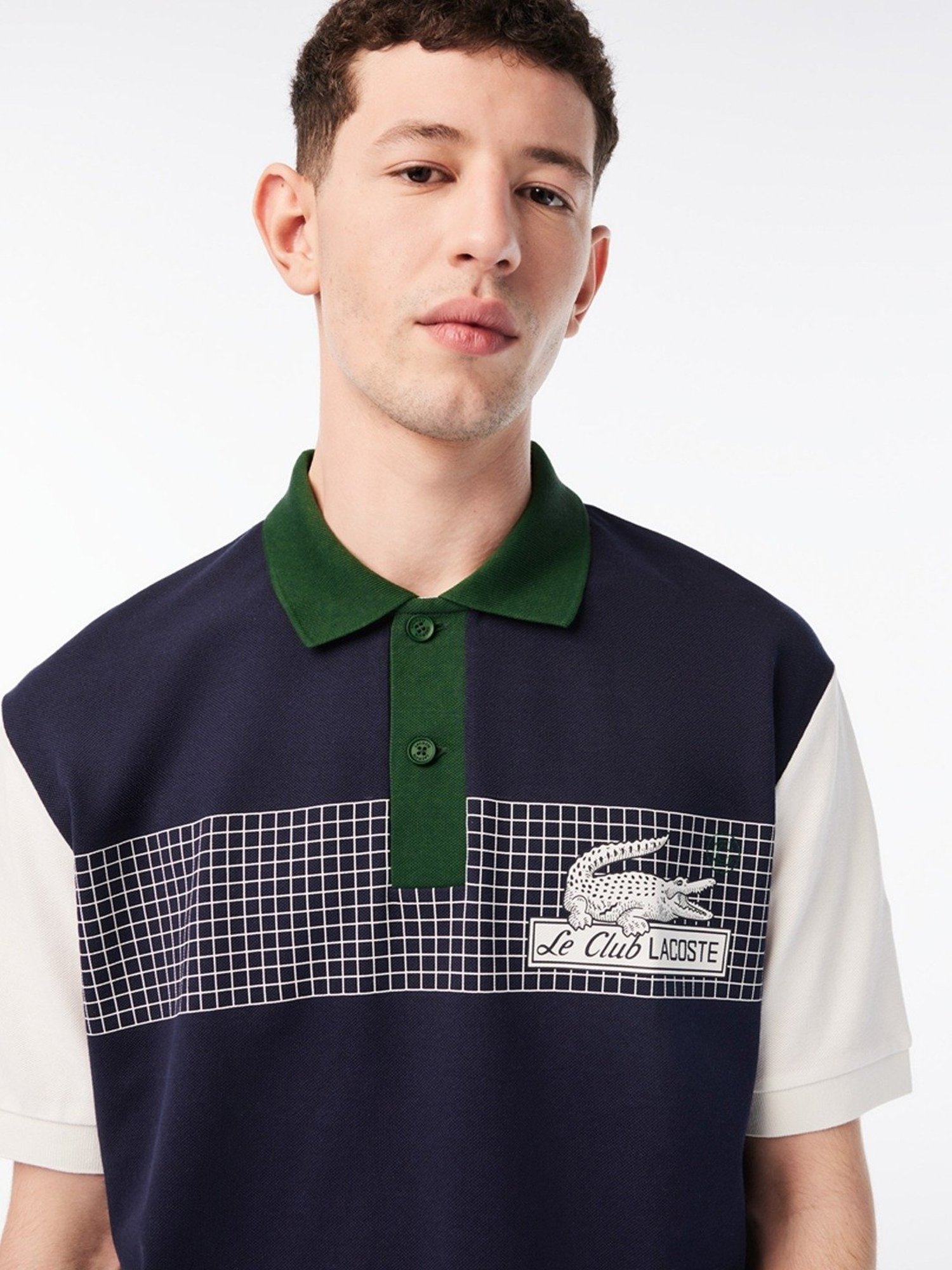 Lacoste Navy Cotton Loose Fit Printed Polo T-Shirt