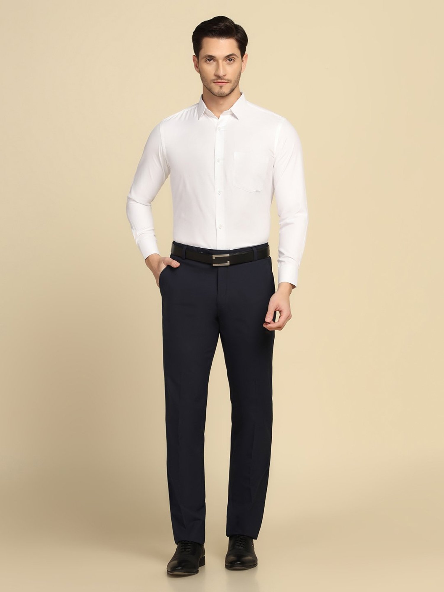 TAHVO White Regular Fit Textured Shirt