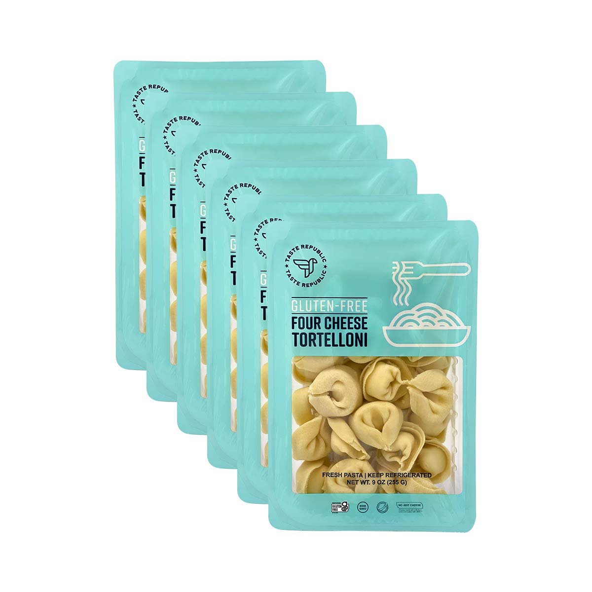 Gluten-Free Four Cheese Tortellioni Spinach , Fresh Pasta Cooks in Just 4 Minutes by Taste Republic, Frozen, 9oz (6 pack)