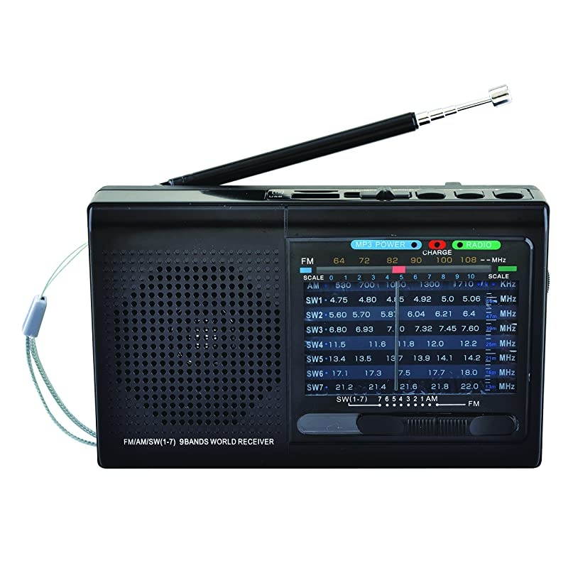 SC1080BT 9Band Bluetooth Enabled Radio AMFM Channels Rechargeable Battery Black