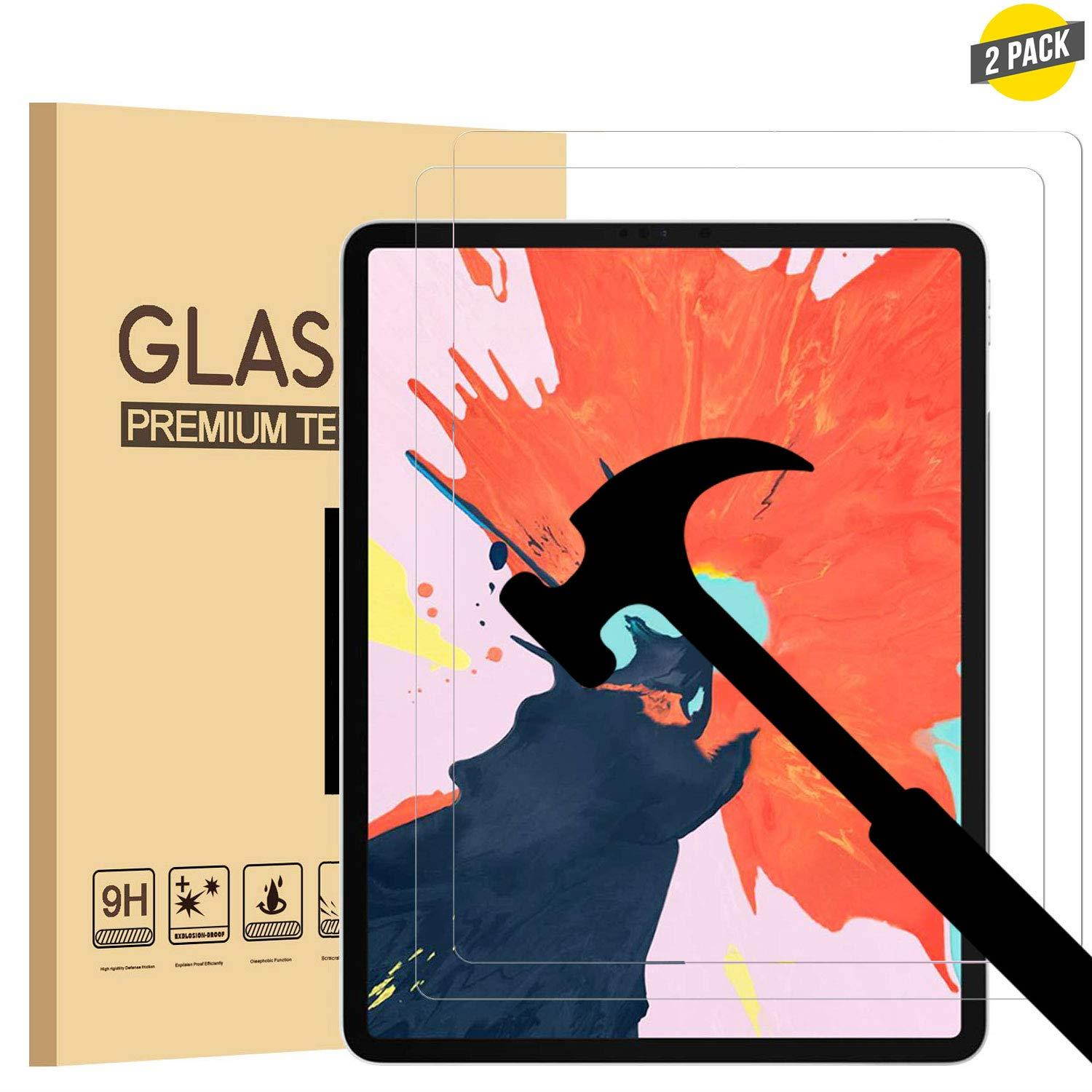 [2 Pack] EpicGadget Screen Protector for New iPad Pro 12.9 (2018 Release), Tempered Glass Screen Protector with Apple Pencil and Face ID Compatible/High Definition/Scratch Resistant/Bubble Free