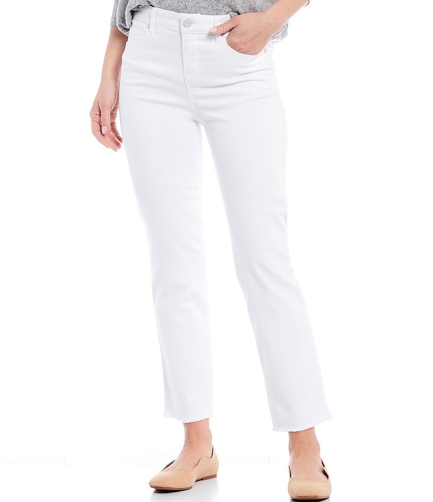 Code Bleu High Rise Straight Leg Frey Hem Ankle Jeans