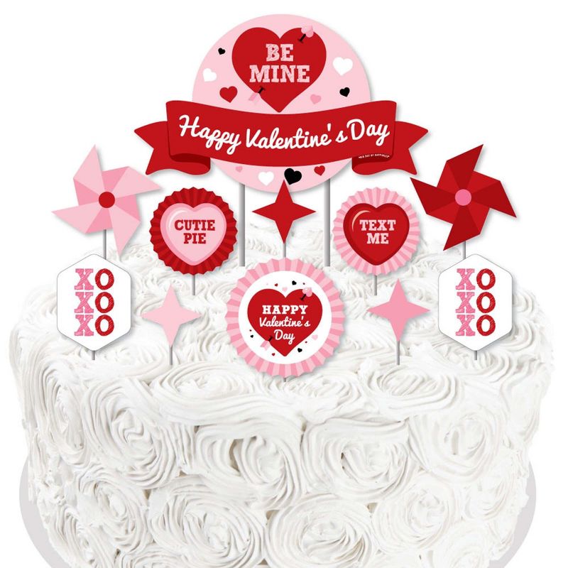 Big Dot of Happiness Conversation Hearts - Valentine's Day Party Cake Decorating Kit - Happy Valentine's Day Cake Topper Set - 11 Pieces