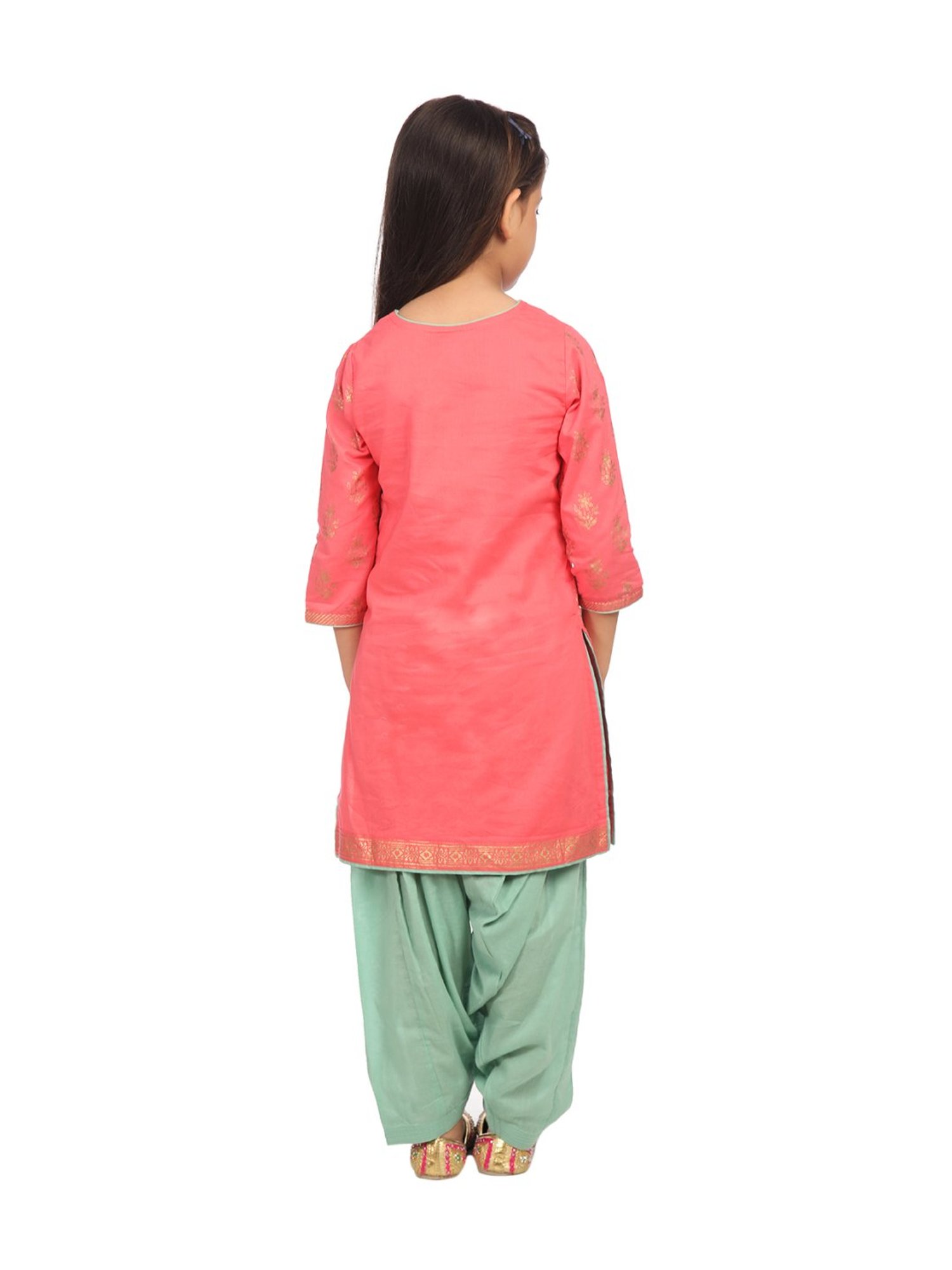 BIBA Girls Pink Cotton Printed Kurta & Salwar With Dupatta