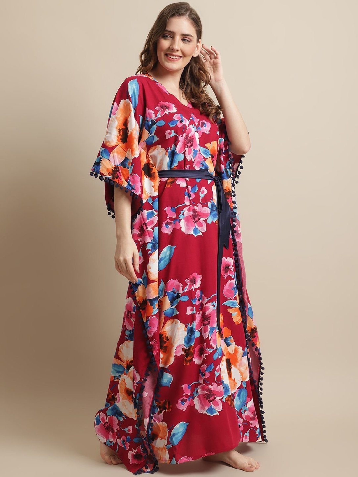 Boston Club Maroon Printed Kaftan