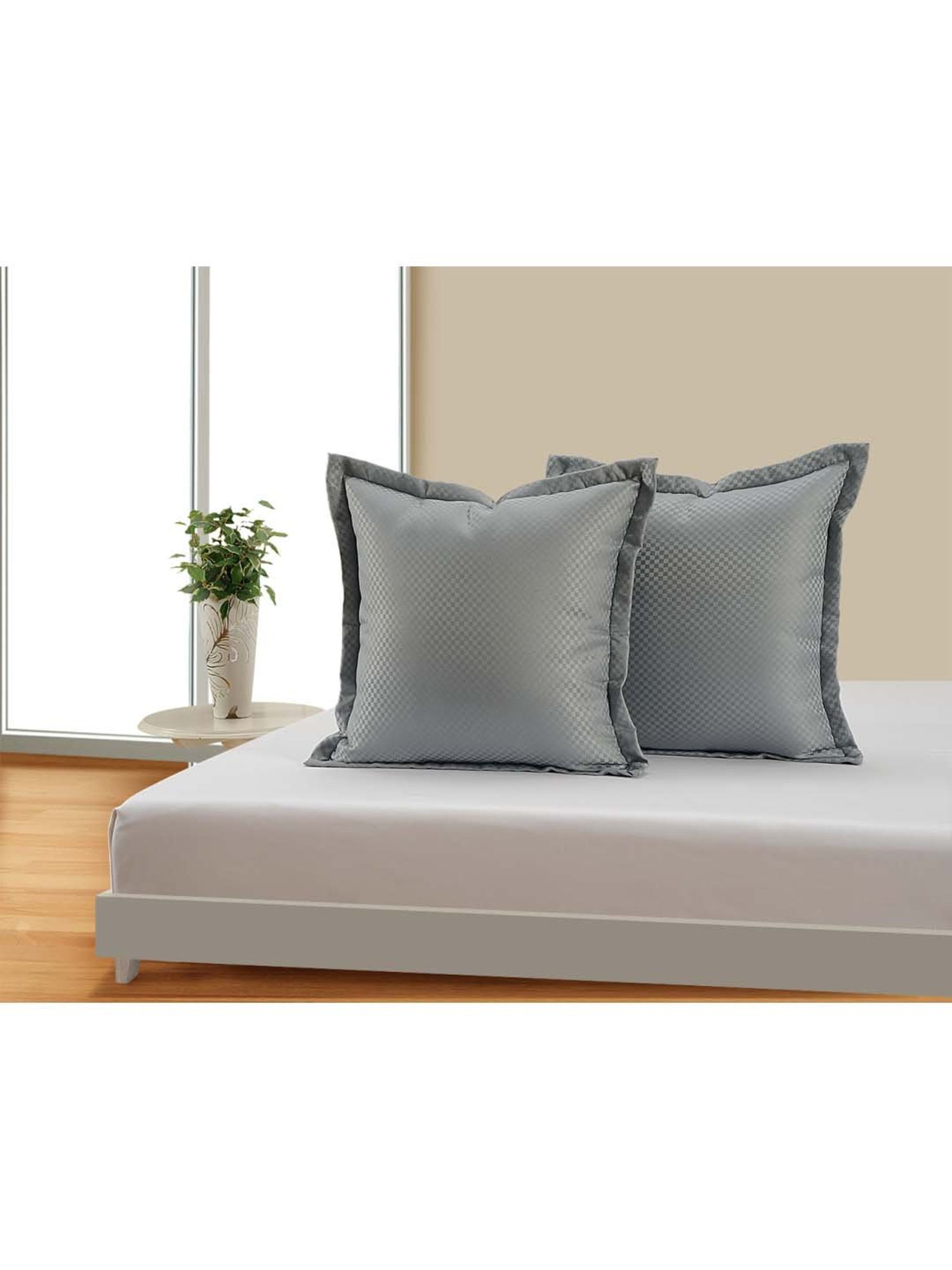Swayam Grey Polyester 31 cm x 31 cm Cushion Covers - Set of 2