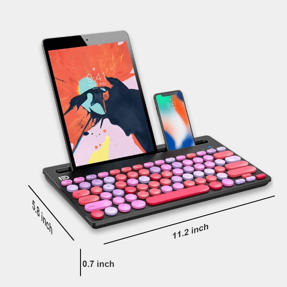 Wireless Bluetooth Keyboard, Attoe Dual Mode Multi-Device Cute Portable Slim Wireless Keyboard with USB Nano, 20m Connection Distance for Tablet PC Windows Android iOS Mac (Black)