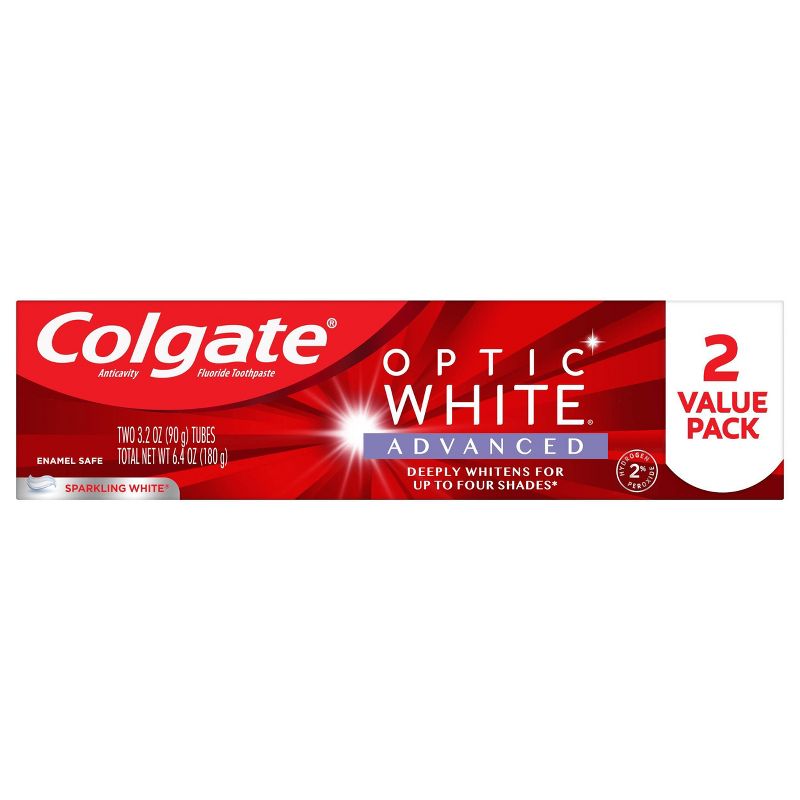 Colgate Optic White Advanced Whitening Toothpaste with 2% Hydrogen Peroxide - Sparkling White - 3.2oz/2pk