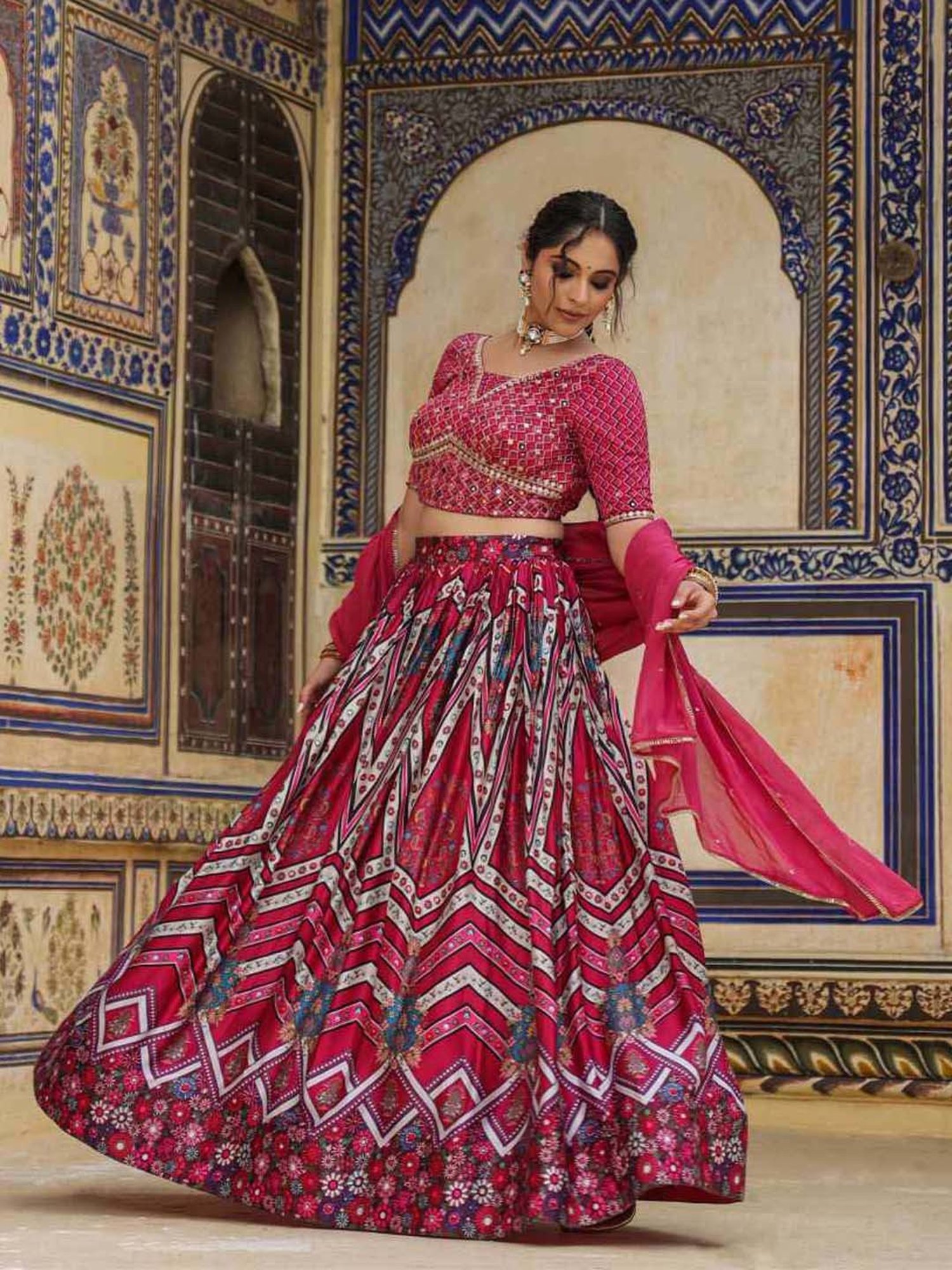 SCAKHI Purple Printed Lehenga Choli Set With Dupatta
