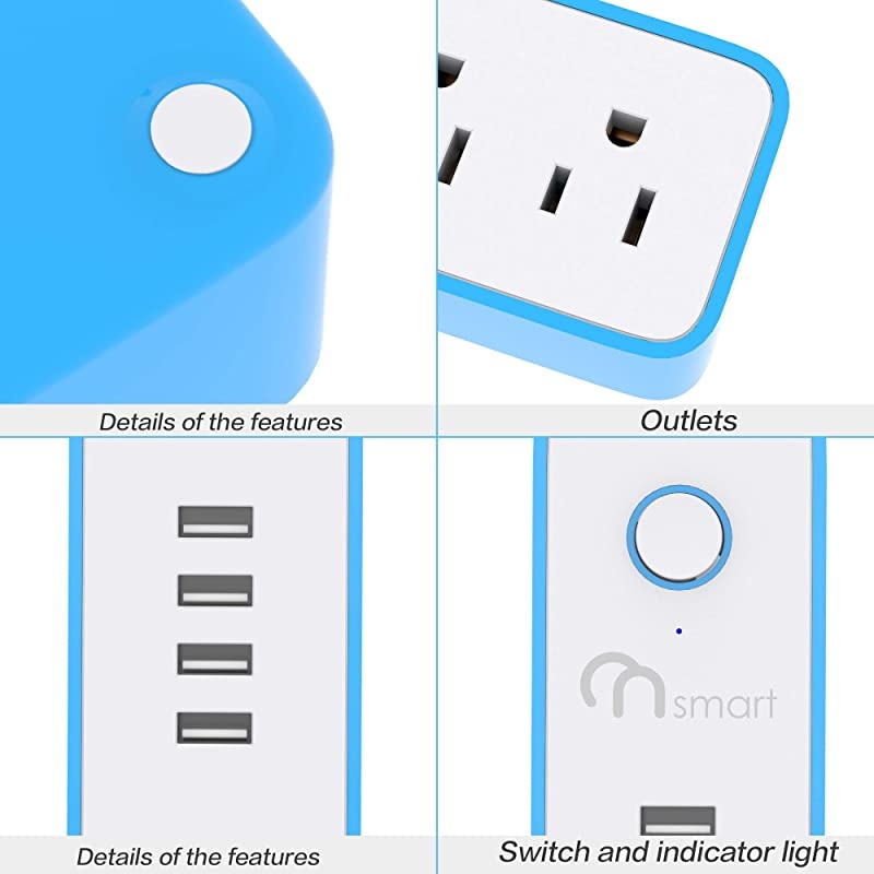 ON USB Surge Protector Power Strip, 4 Multi Outlets with 4 USB Charging Ports, 3.4A Total Output-600J Surge Protector Power Bar, 6 ft Long UL Cord, Wall Mount-Blue&hellip;