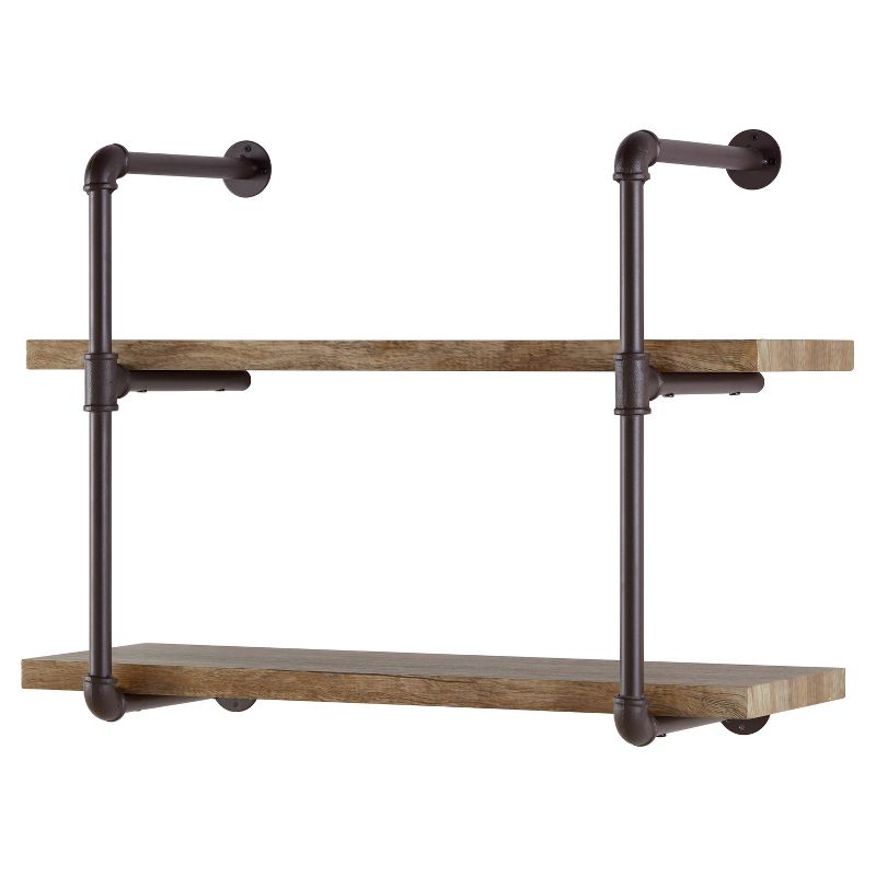 31.5" x 24" Two Tier Industrial Pipe Wall Shelf Brown - Danya B.