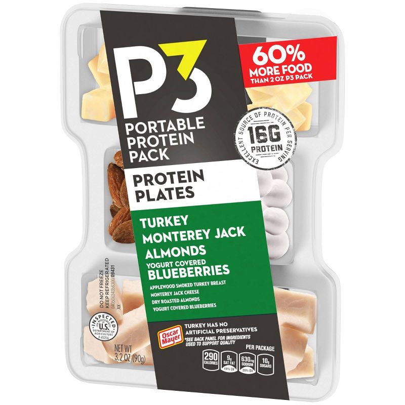 Oscar Mayer P3 Protein Plate with Turkey, Almonds, Monterey Jack, Blueberries - 3.2oz