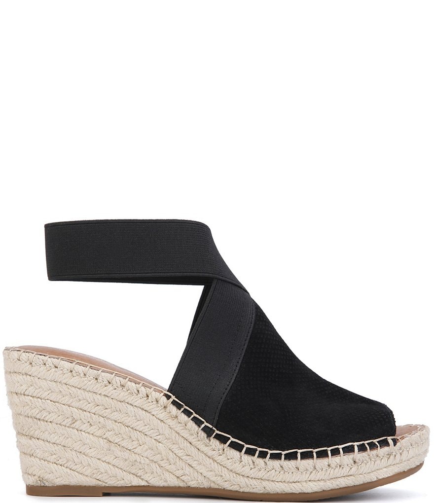 Gentle Souls Charli Suede Elastic Ankle Espadrille Wedge Sandals