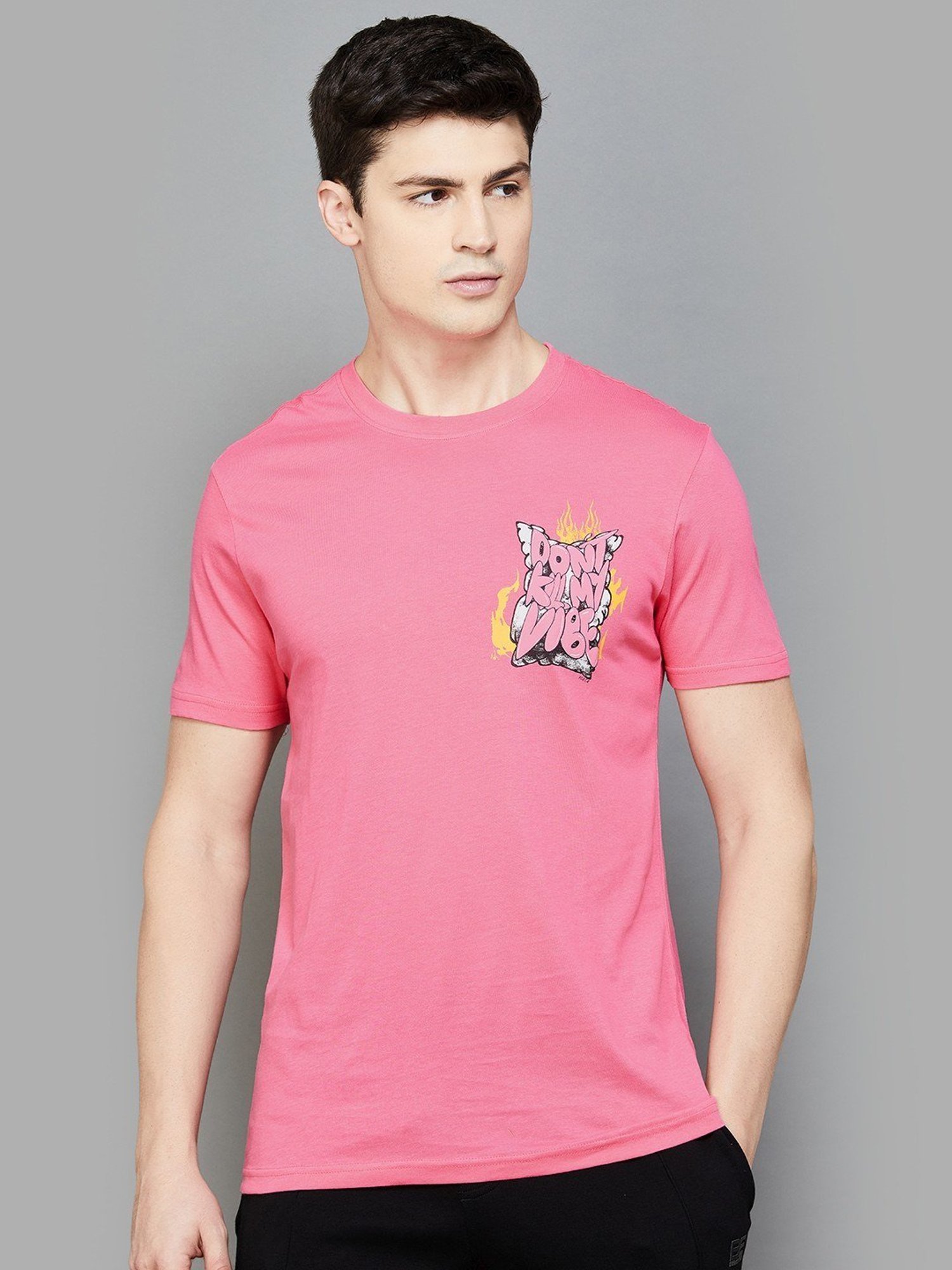 Forca by Lifestyle Pink Cotton Regular Fit Printed T-Shirt