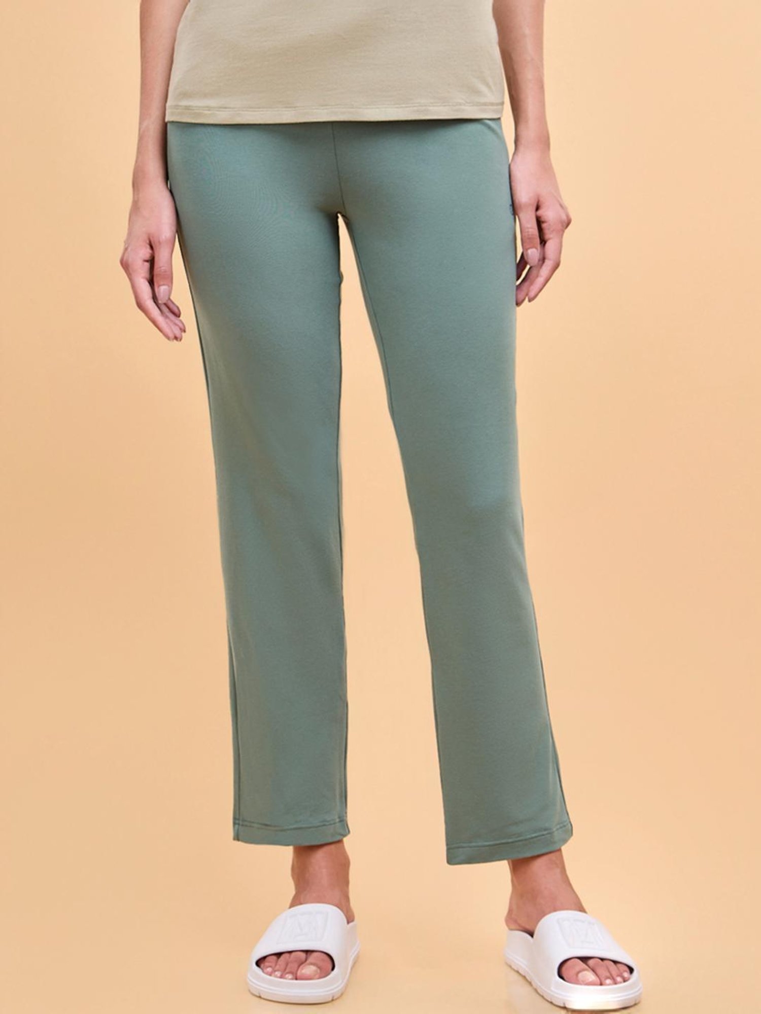 Enamor Forest Green Cotton Lounge Track Pants