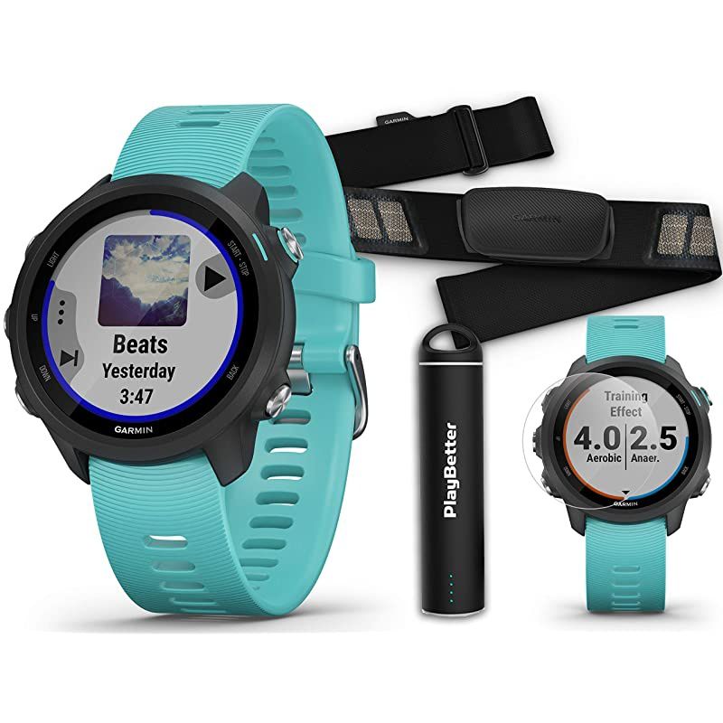 Garmin Forerunner 245 (Berry) Power Bundle | +HD Screen Protectors &  Portable Charger | Advanced Analytics, Heart Rate | Running GPS Watch | 010-02120-01