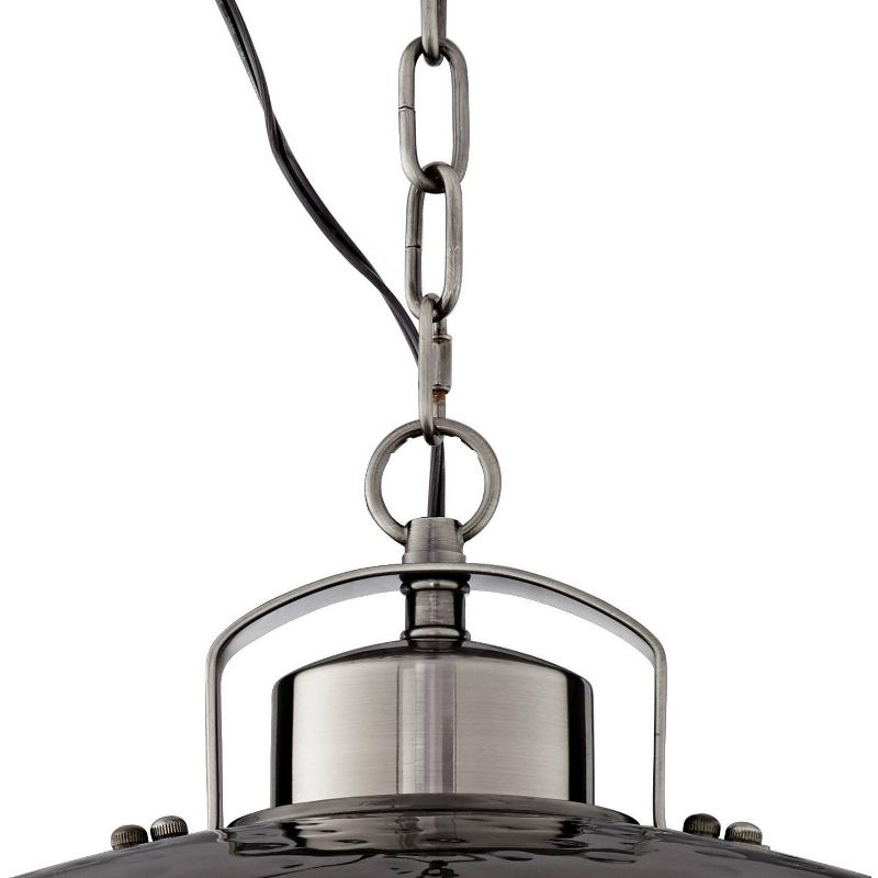 Franklin Iron Works Dyed Nickel Pendant Light 18" Wide Farmhouse Industrial Rustic Hammered Dome Shade Kitchen Island Dining Room