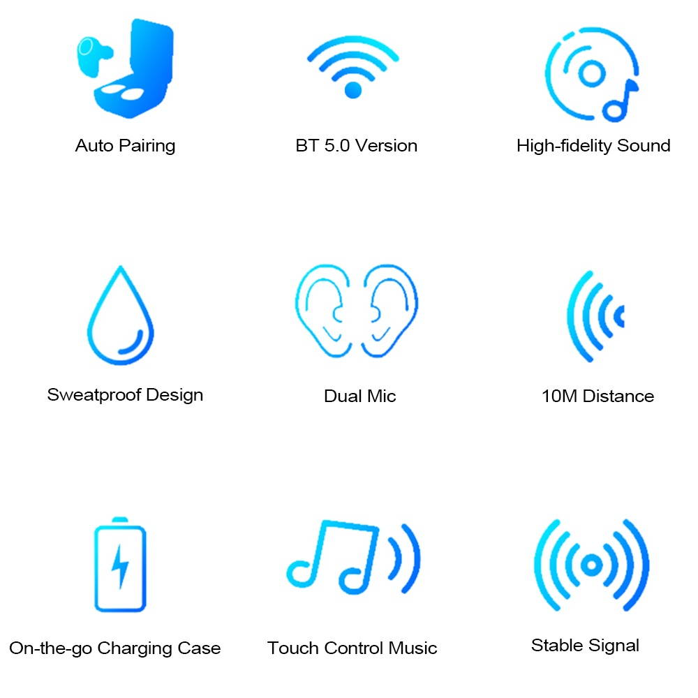 SQ-W1 Bluetooth 5.0 TWS Earbuds True Wireless Headphones Touch Control Sports Headset In-ear Earphones with Mic Charging Case