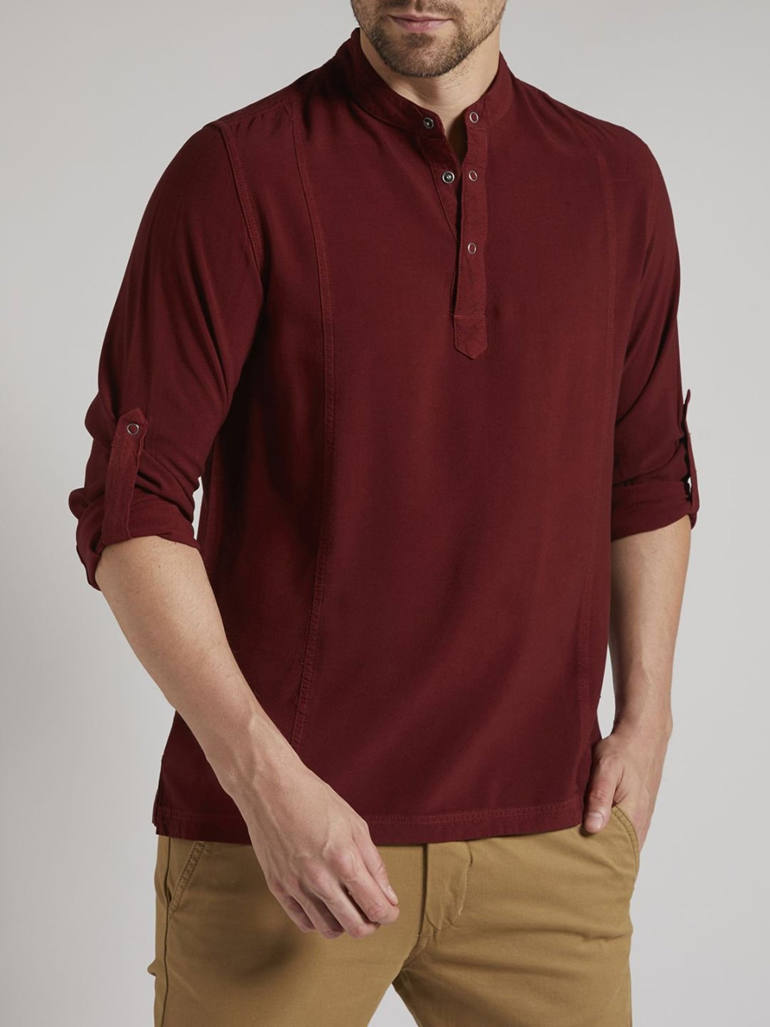 Identiti Brown Tapered Fit Short Kurta