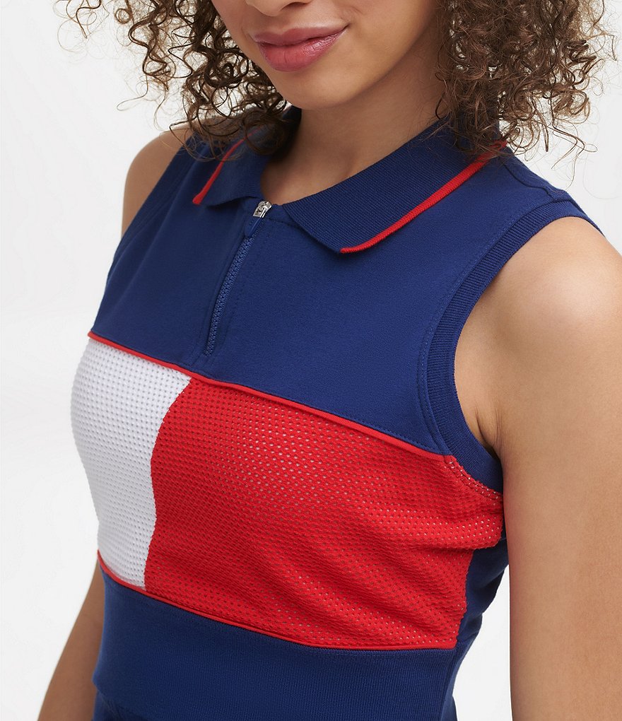 Tommy Hilfiger Sport Cropped Polo Sprint Mesh Colorblock Sleeveless Top