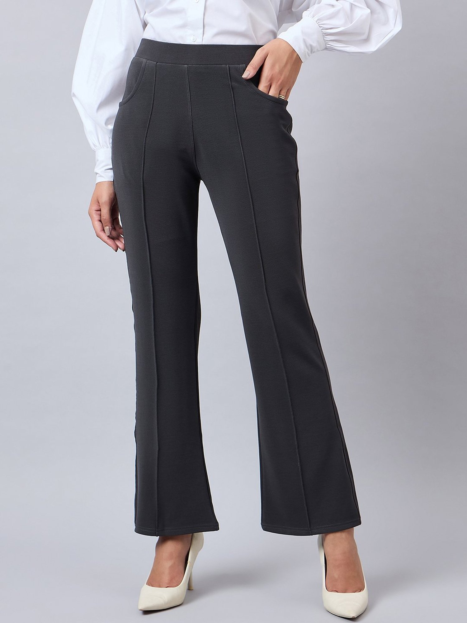 Style Quotient Grey Relaxed Fit High Rise Trousers