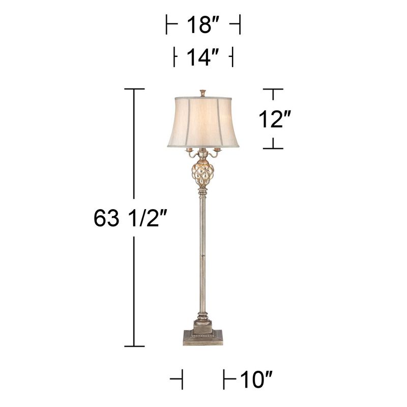 Barnes and Ivy Traditional Floor Lamp with Nightlight LED Olde Silver Mercury Glass Faux Silk Bell Shade for Living Room Reading