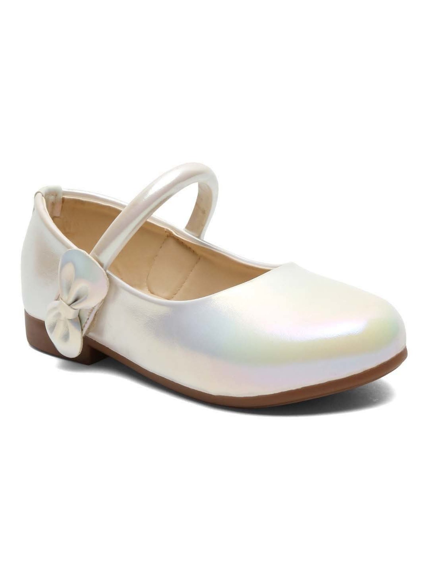 Tiny Bugs Girls Off White & Pink Party Wear Slip Ons