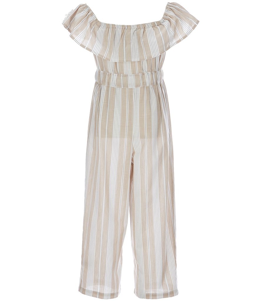 Poppies and Roses Big Girls 7-16 Floral-Embroidered Striped Jumpsuit